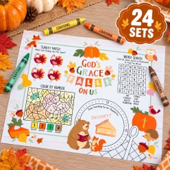 Religious Thanksgiving Activity Placemats & Crayons for 24 Kids